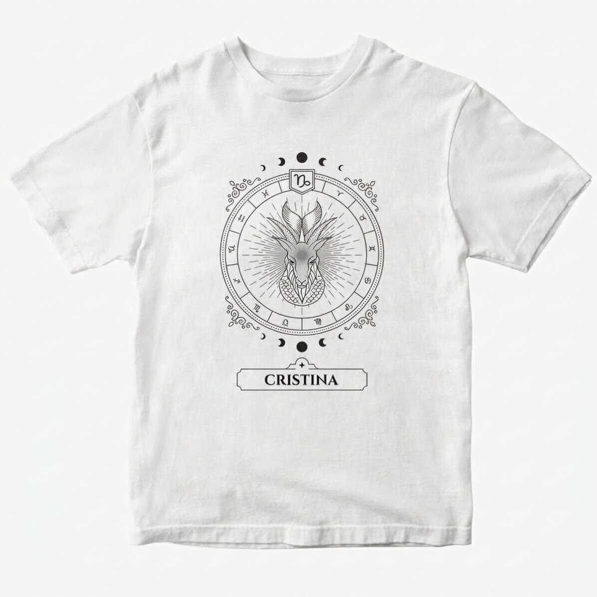 Camiseta de algodón personalizada con nombre y signo del zodiaco: Capricornio