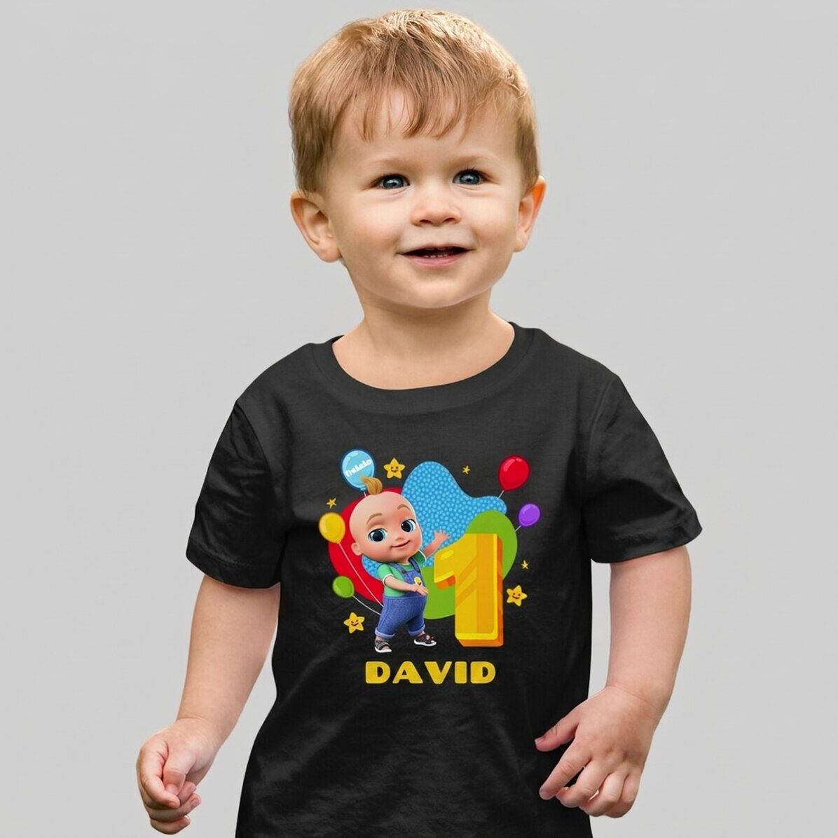 Camiseta de algodón para niños personalizada con nombre - Cumpleaños con Johny