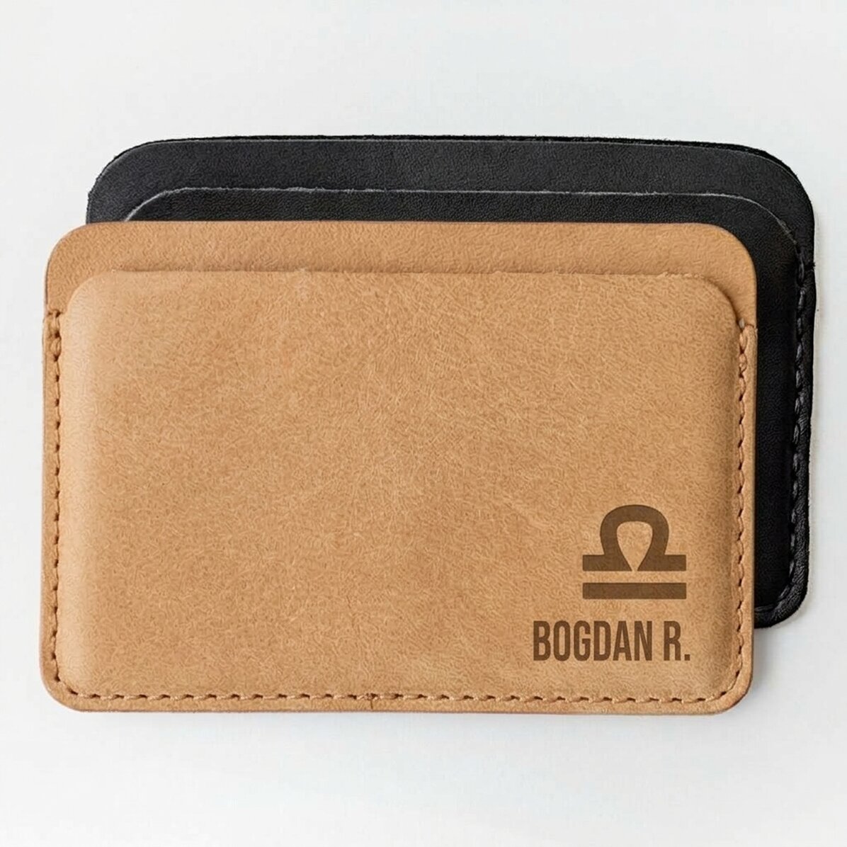 Cartera de piel personalizada con el nombre y el signo del zodiaco «Libra»