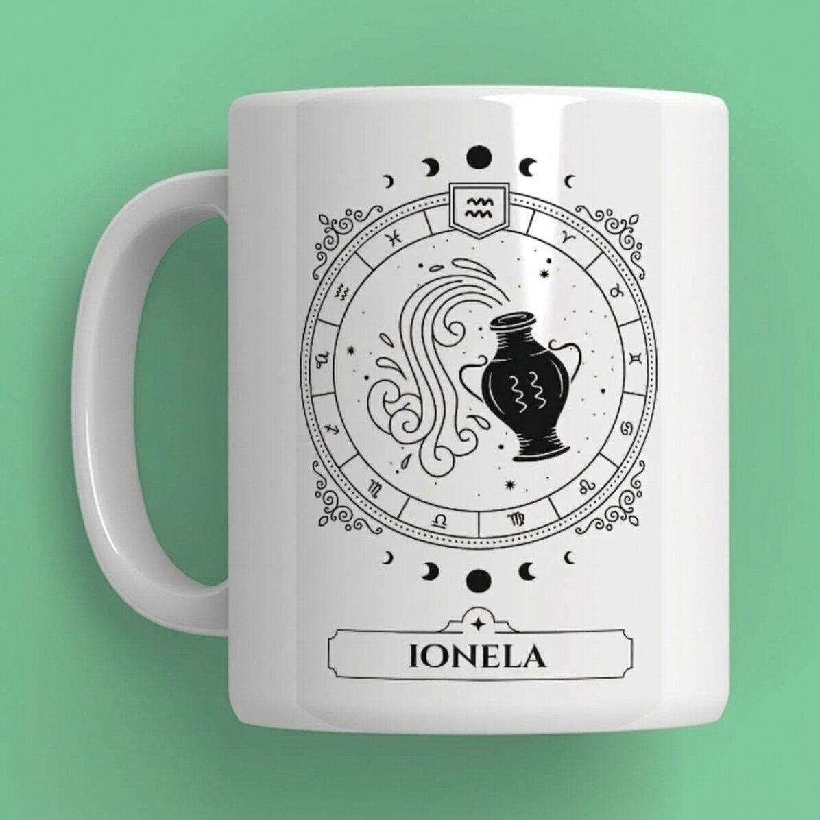 Taza personalizada con nombre y signo del zodiaco: Acuario