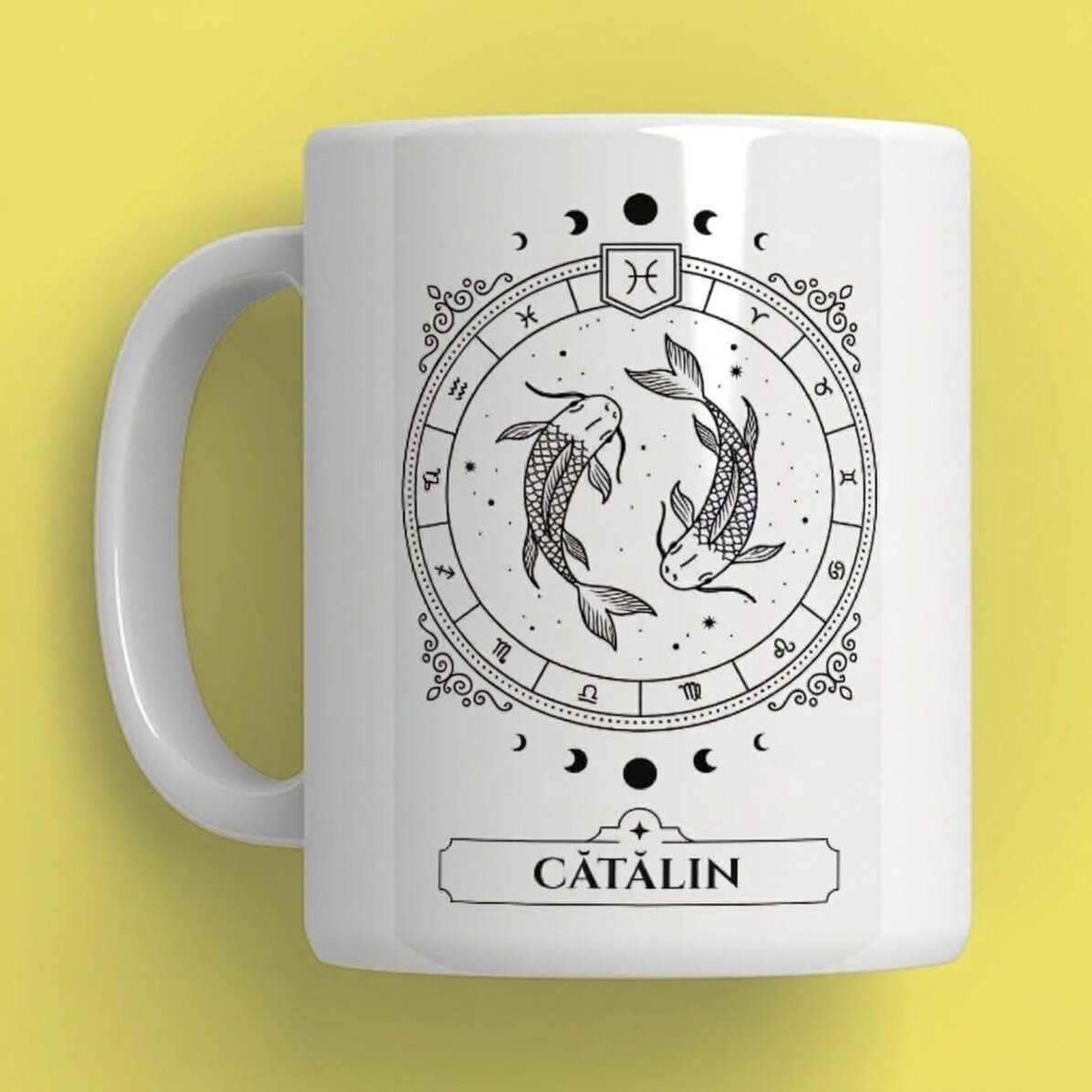 Taza personalizada con nombre y signo del zodiaco: Piscis