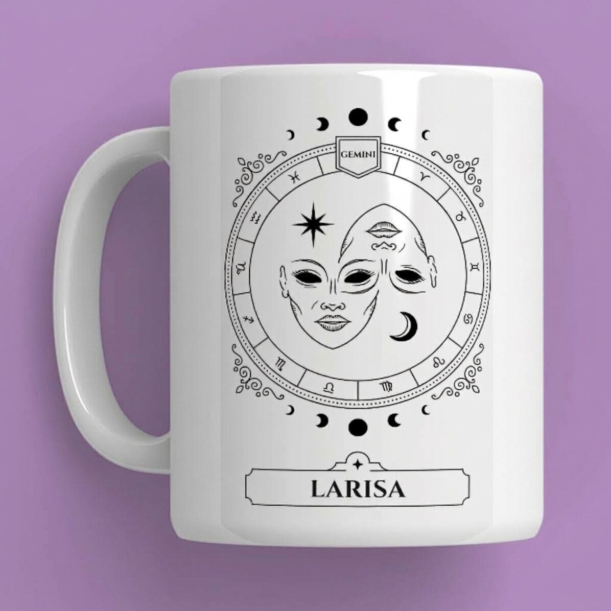 Taza personalizada con nombre y signo del zodiaco: Géminis