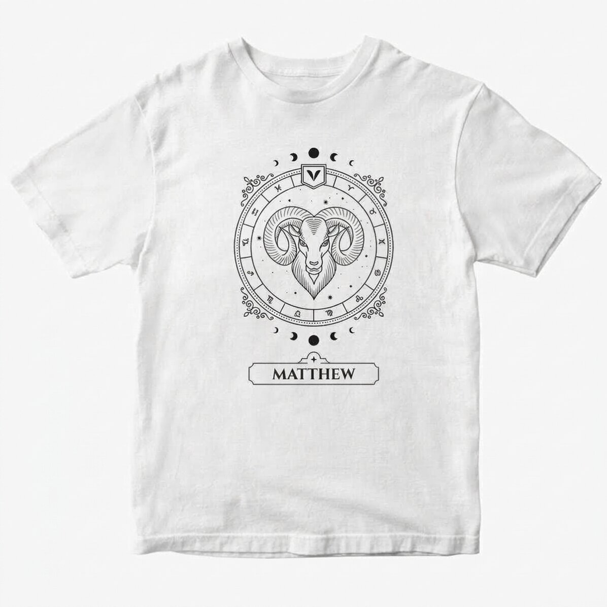 Camiseta de algodón personalizada con nombre y signo del zodiaco: Aries
