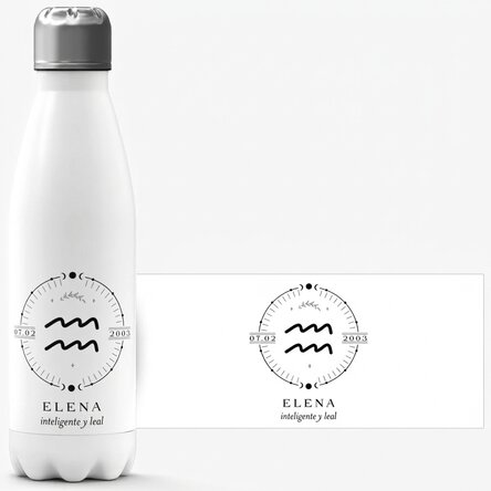 Término con base blanca personalizado con texto y signo del zodiaco