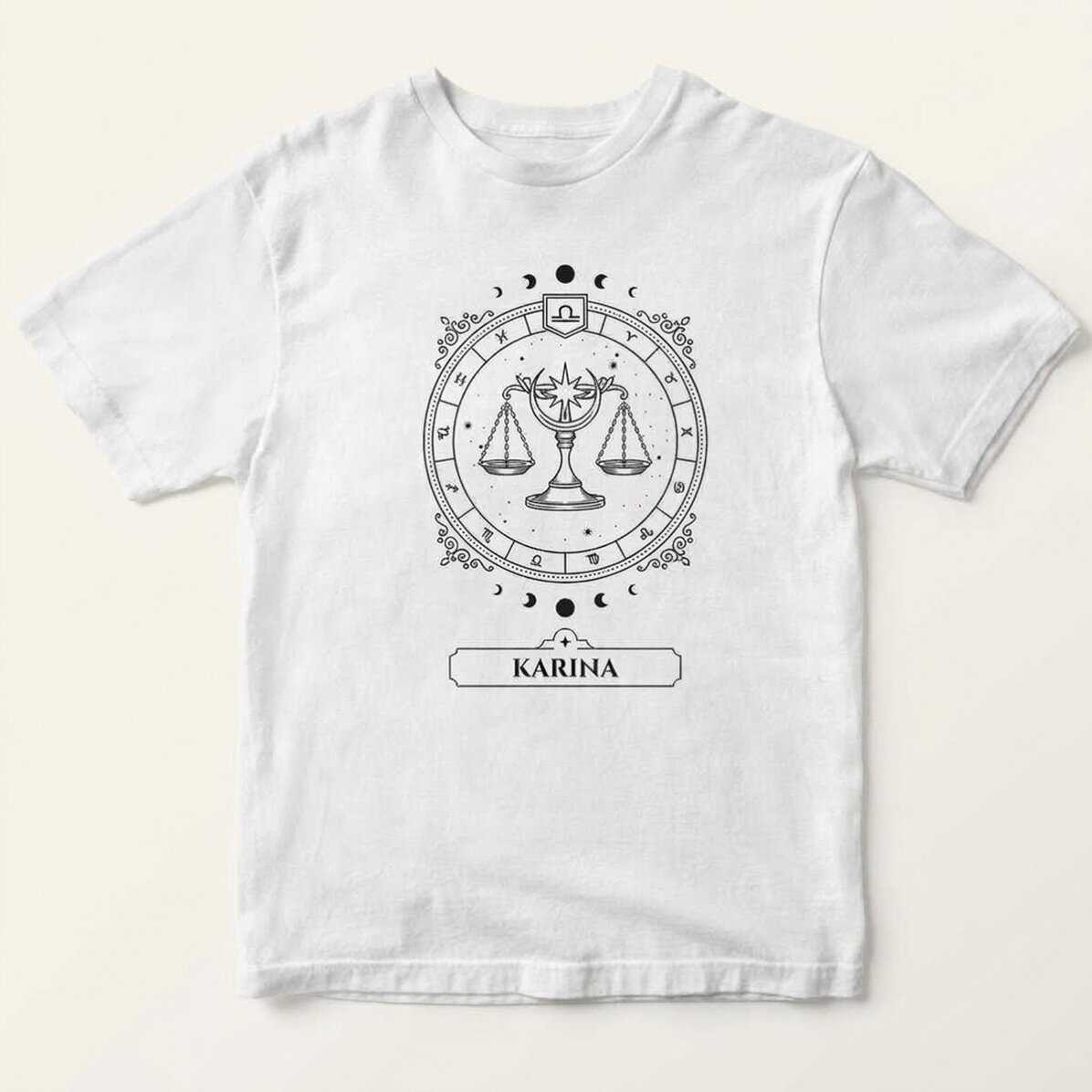 Camiseta de algodón personalizada con nombre y signo del zodiaco: Libra