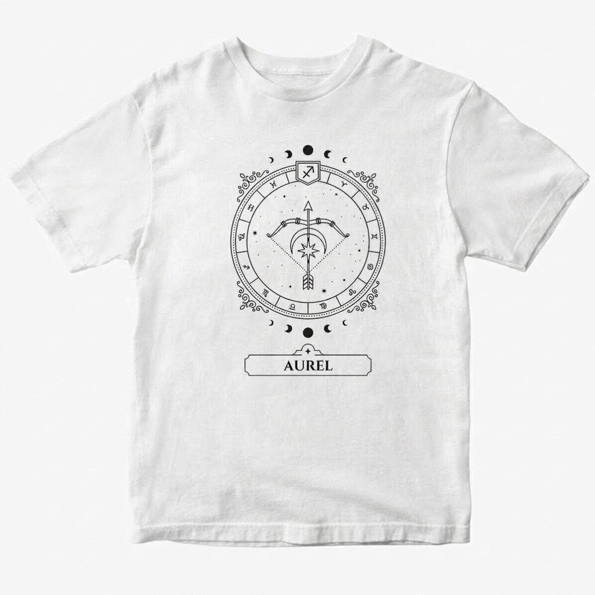 Customised cotton T-shirt with name and zodiac sign - Sagittarius