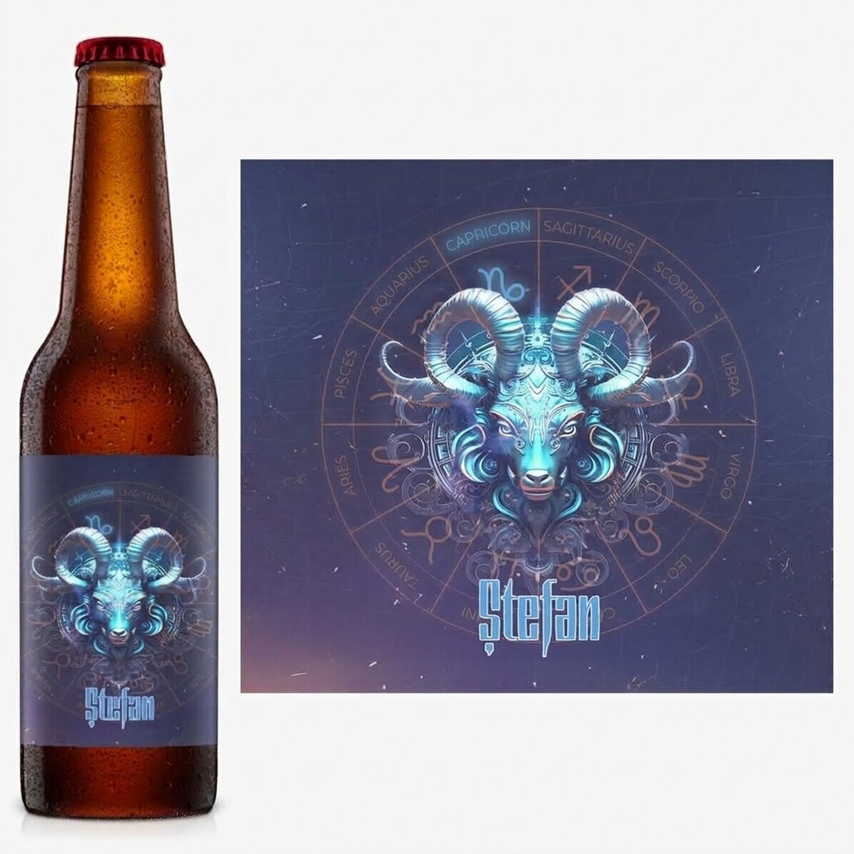 Cerveza personalizada con nombre y signo del zodiaco: Capricornio