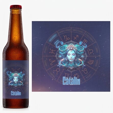Cerveza personalizada con nombre y signo del zodiaco: Acuario