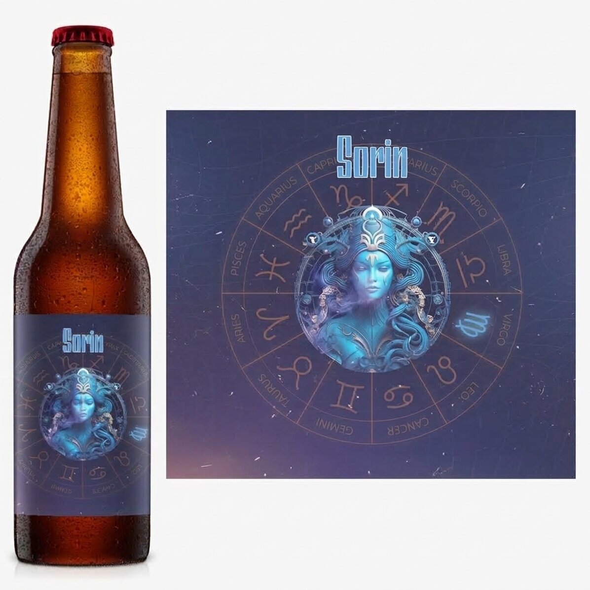 Cerveza personalizada con nombre y signo del zodiaco: Virgo