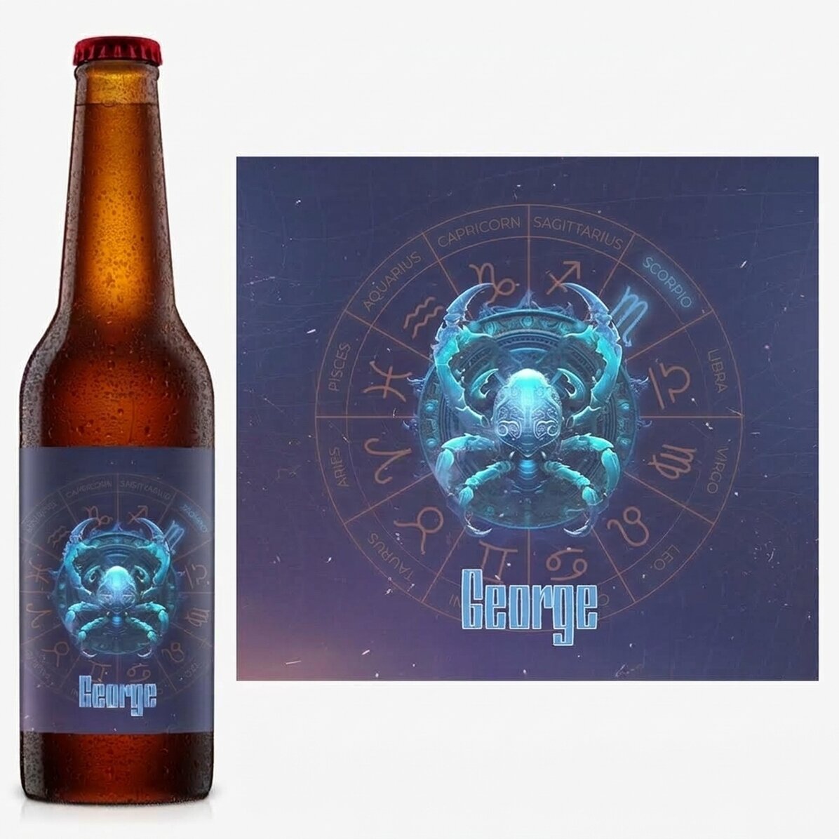 Cerveza personalizada con nombre y signo del zodiaco: Escorpio