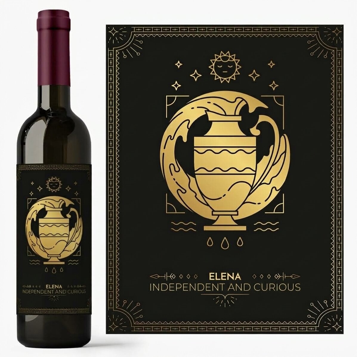 Vino personalizado con texto y signo del zodiaco: Acuario