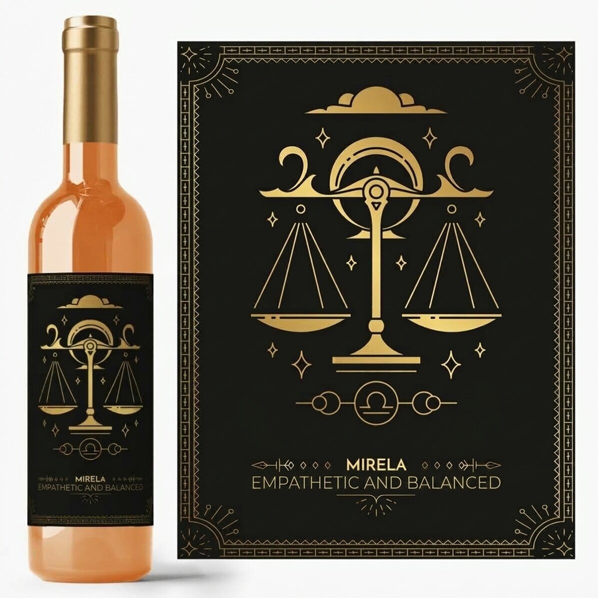Vino personalizado con texto y signo del zodiaco: Libra