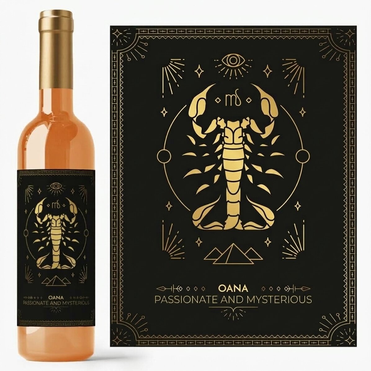 Vino personalizado con texto y signo del zodiaco: Escorpio