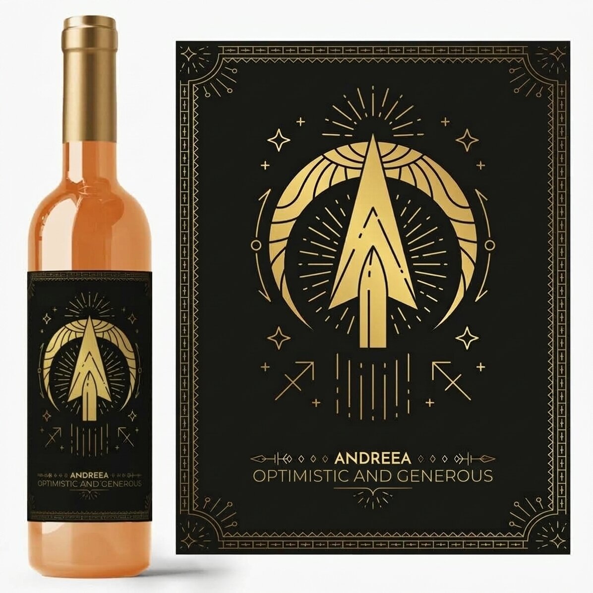 Vino personalizado con texto y signo del zodiaco: Sagitario