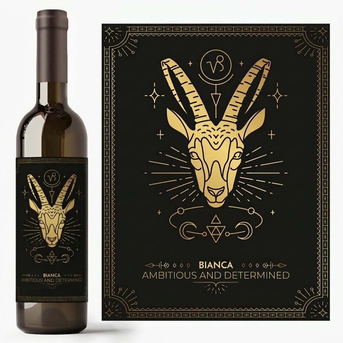 Vino personalizado con texto y signo del zodiaco: Capricornio