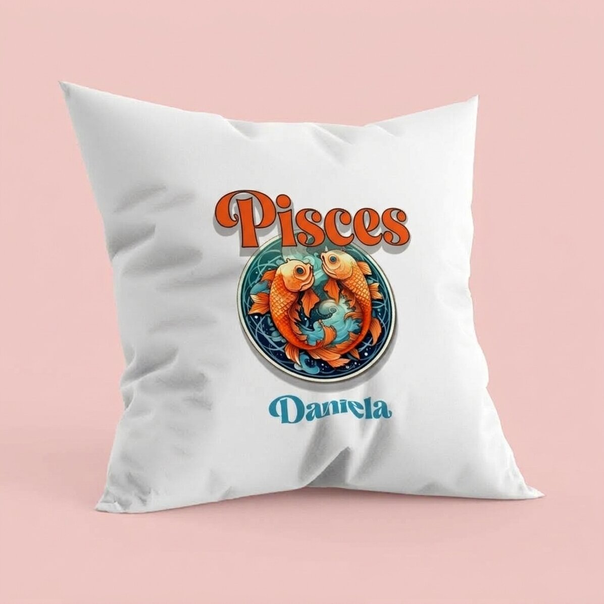 Cojín personalizado con nombre y signo del zodiaco: Piscis