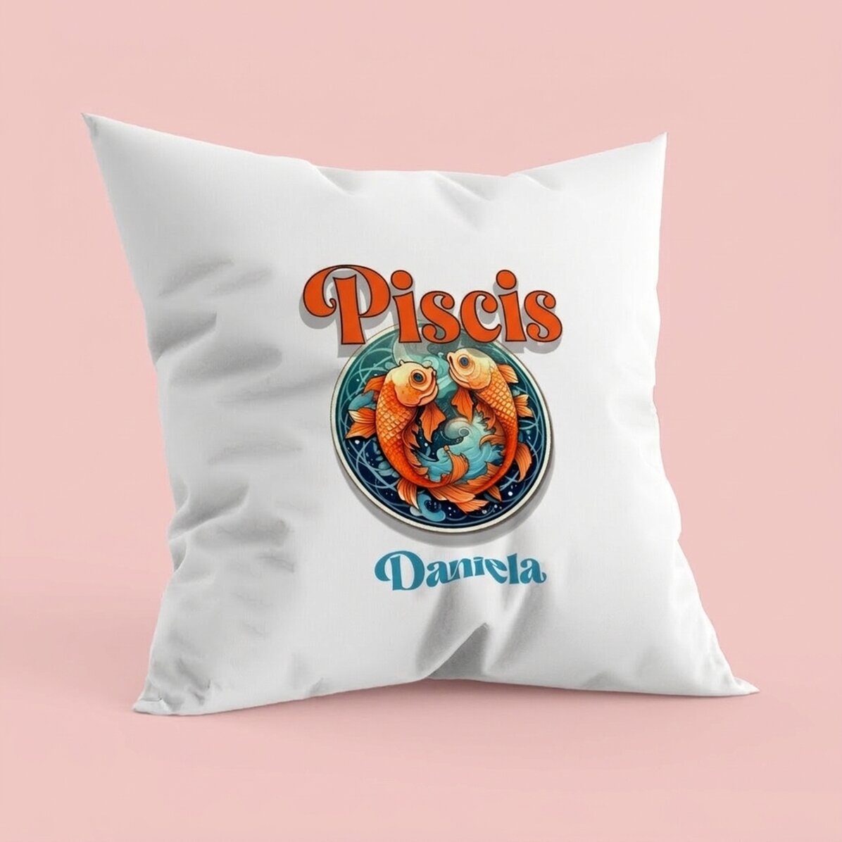 Cojín personalizado con nombre y signo del zodiaco: Piscis
