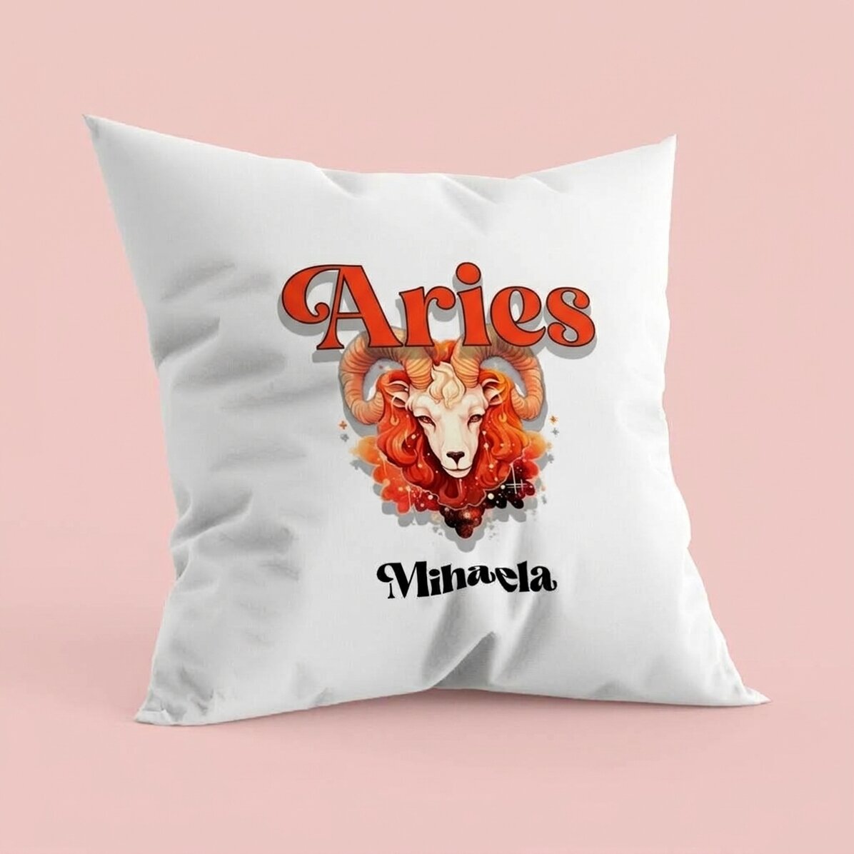Cojín personalizado con nombre y signo del zodiaco: Aries