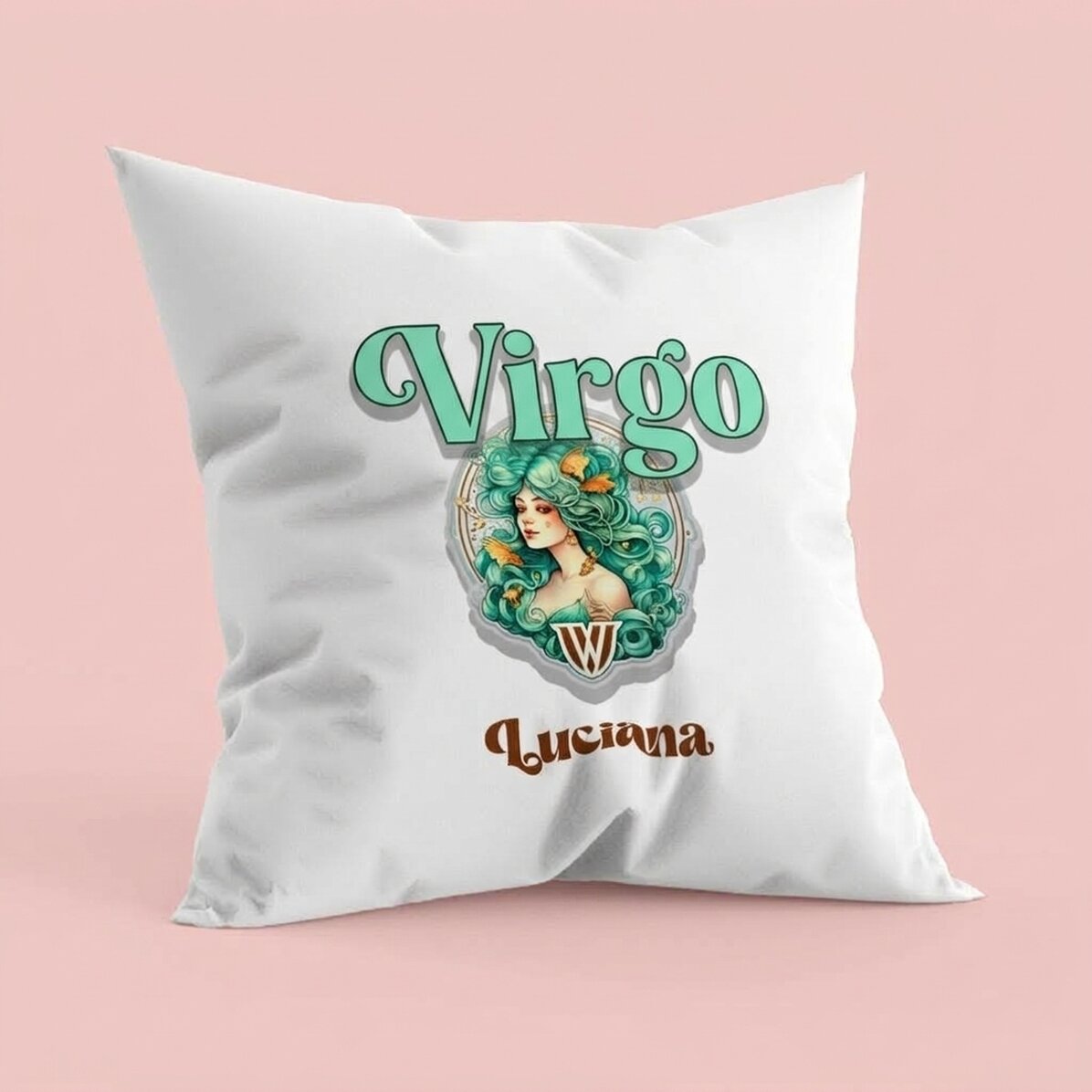 Cojín personalizado con nombre y signo del zodiaco: Virgo