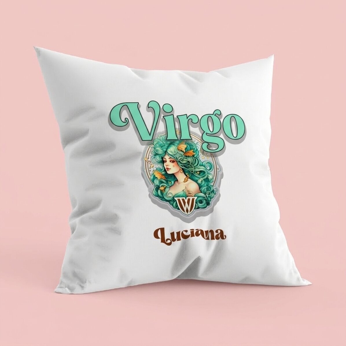 Cojín personalizado con nombre y signo del zodiaco: Virgo