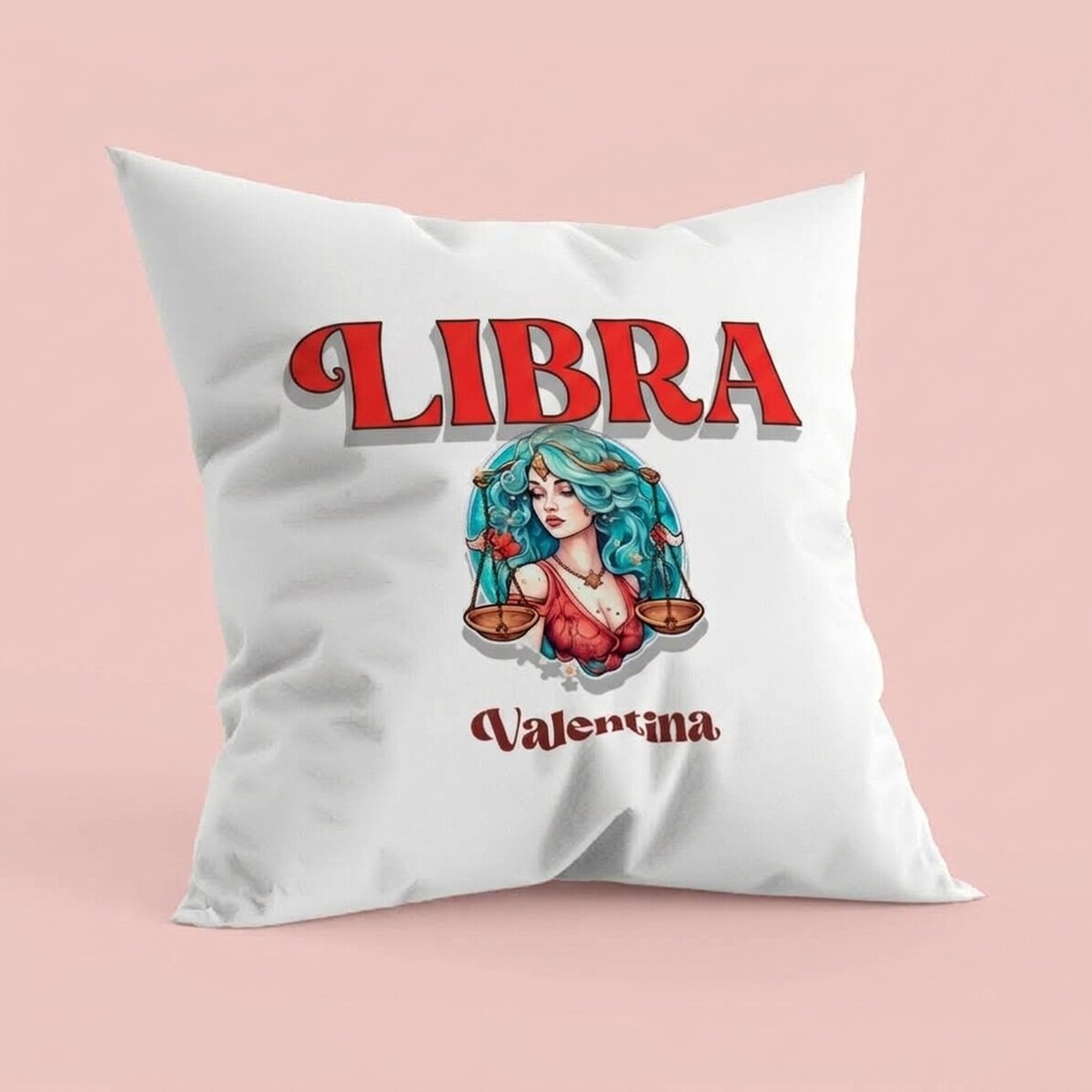 Cojín personalizado con nombre y signo del zodiaco: Libra
