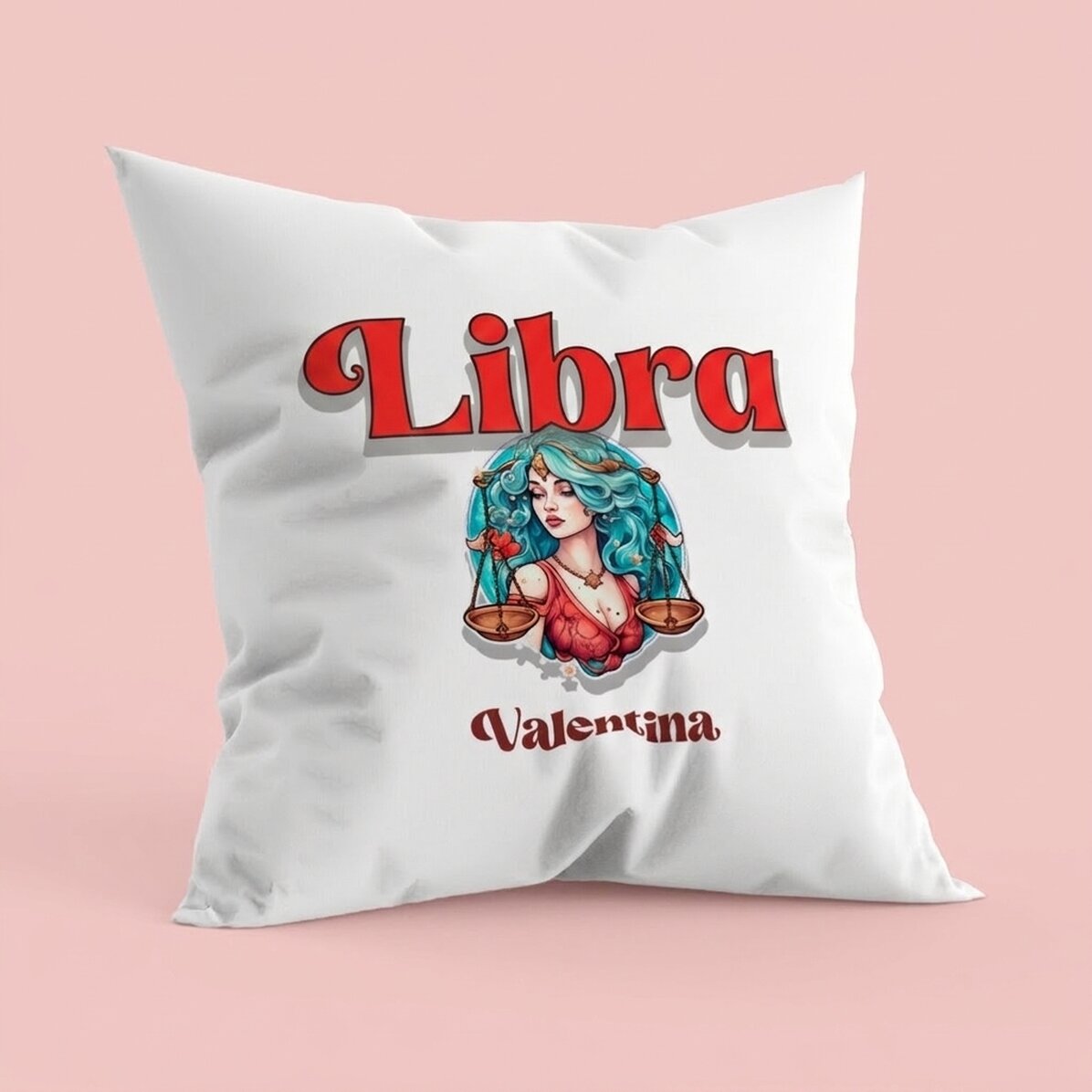 Cojín personalizado con nombre y signo del zodiaco: Libra