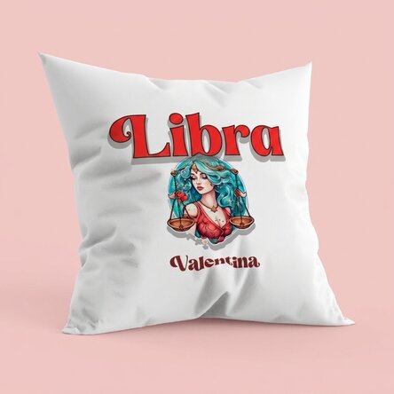 Cojín personalizado con nombre y signo del zodiaco: Libra