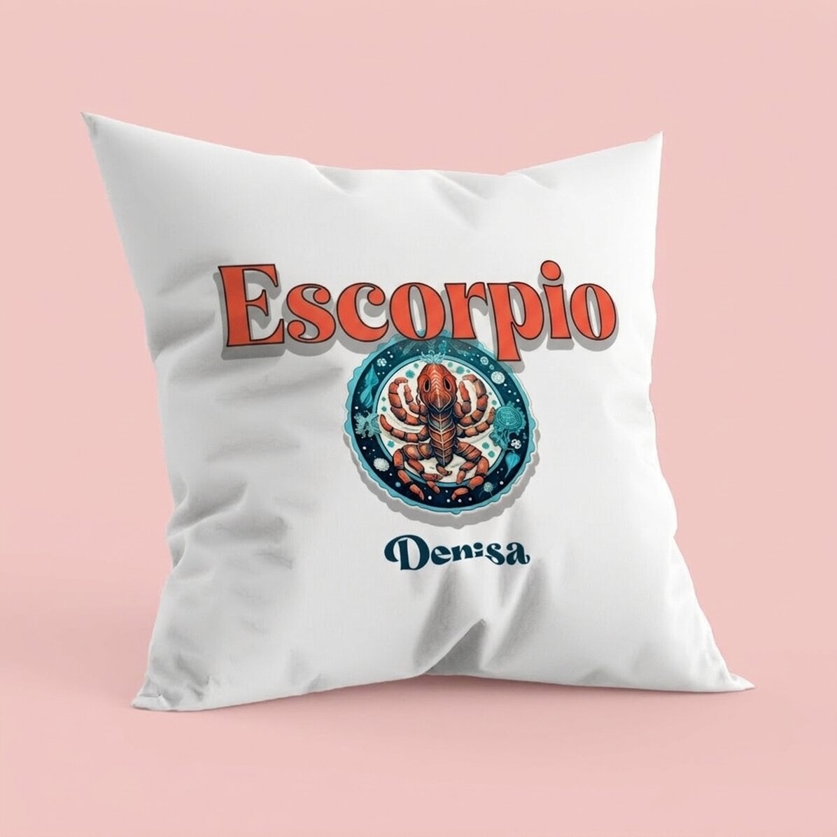 Cojín personalizado con nombre y signo del zodiaco: Escorpio