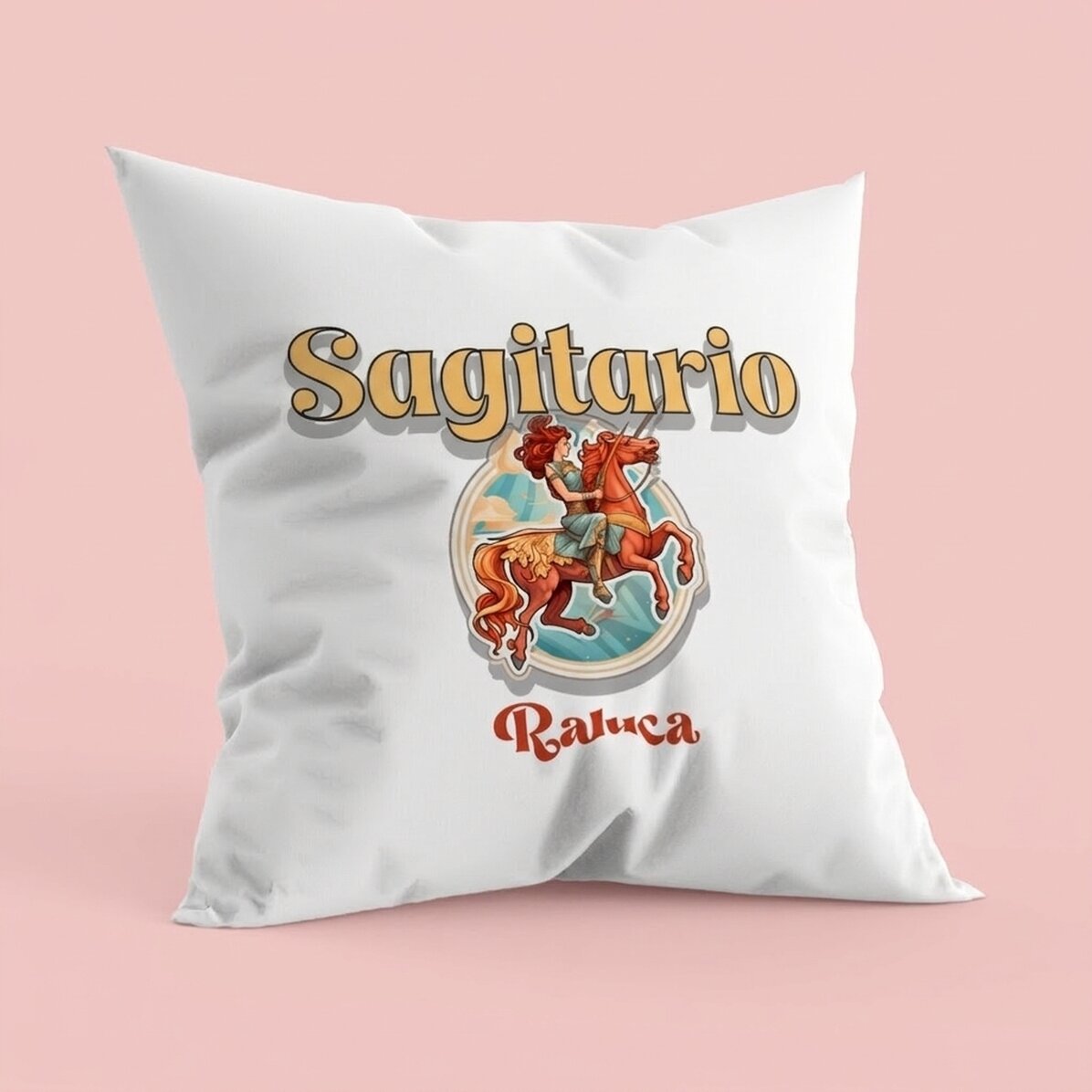 Cojín personalizado con nombre y signo del zodiaco: Sagitario