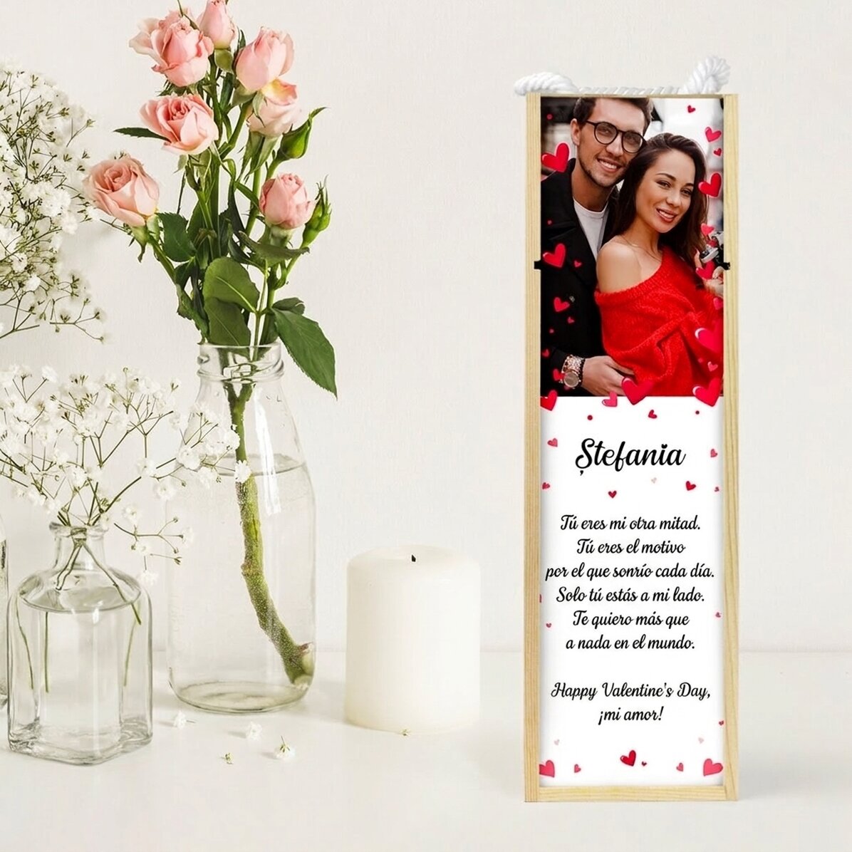 Caja de vino personalizada con una foto y un mensaje - Love