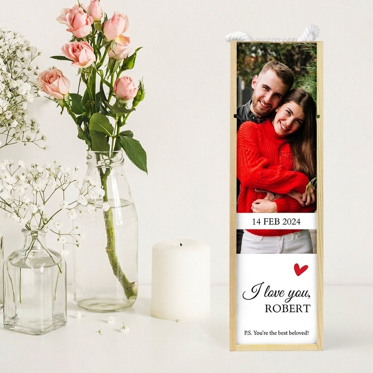 Caja de vino personalizada con una foto y un texto: «Te quiero»