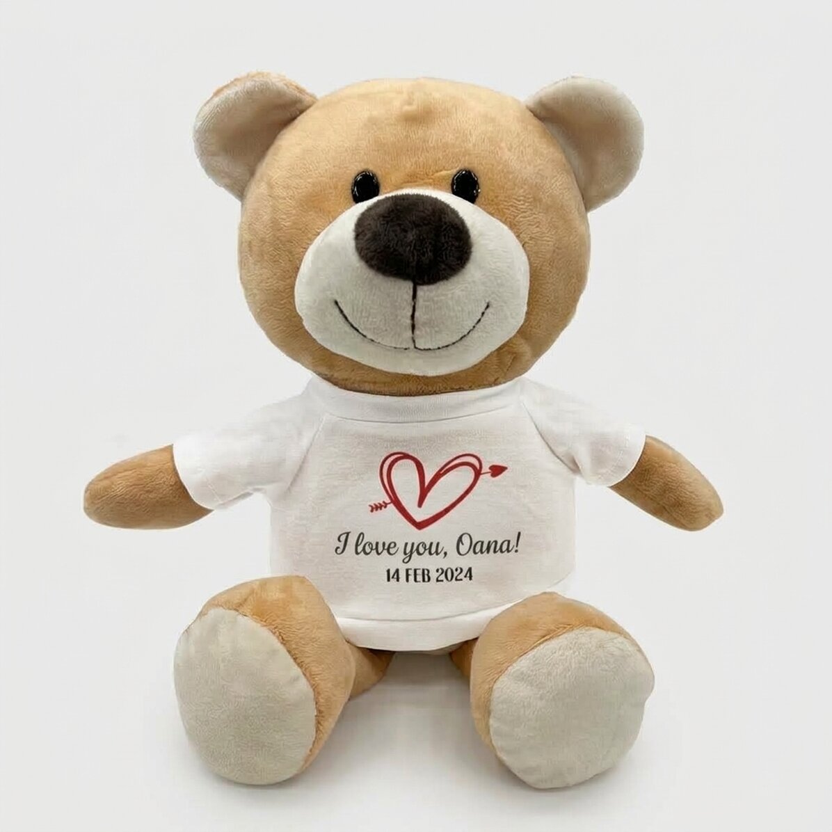 Además, un osito personalizado con el texto «Te quiero»