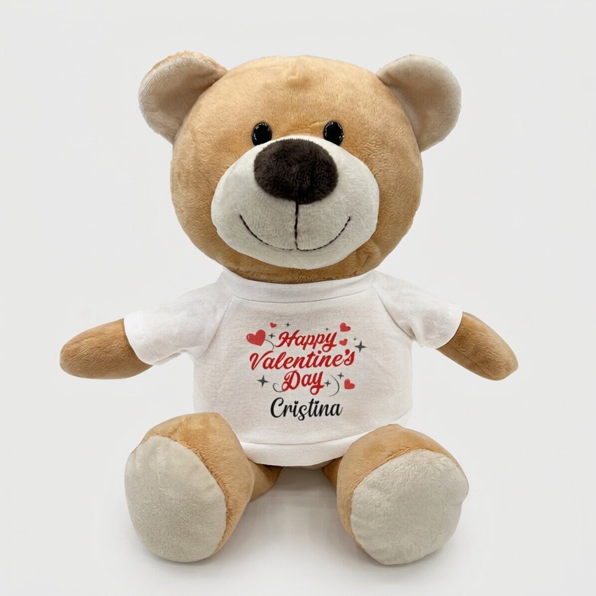 Además, un osito personalizado con el texto: «Feliz Día de San Valentín»