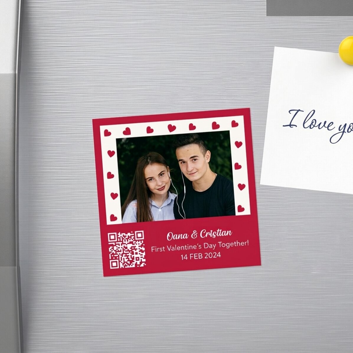 Imán de 10x10 personalizado con foto, mensaje y código QR