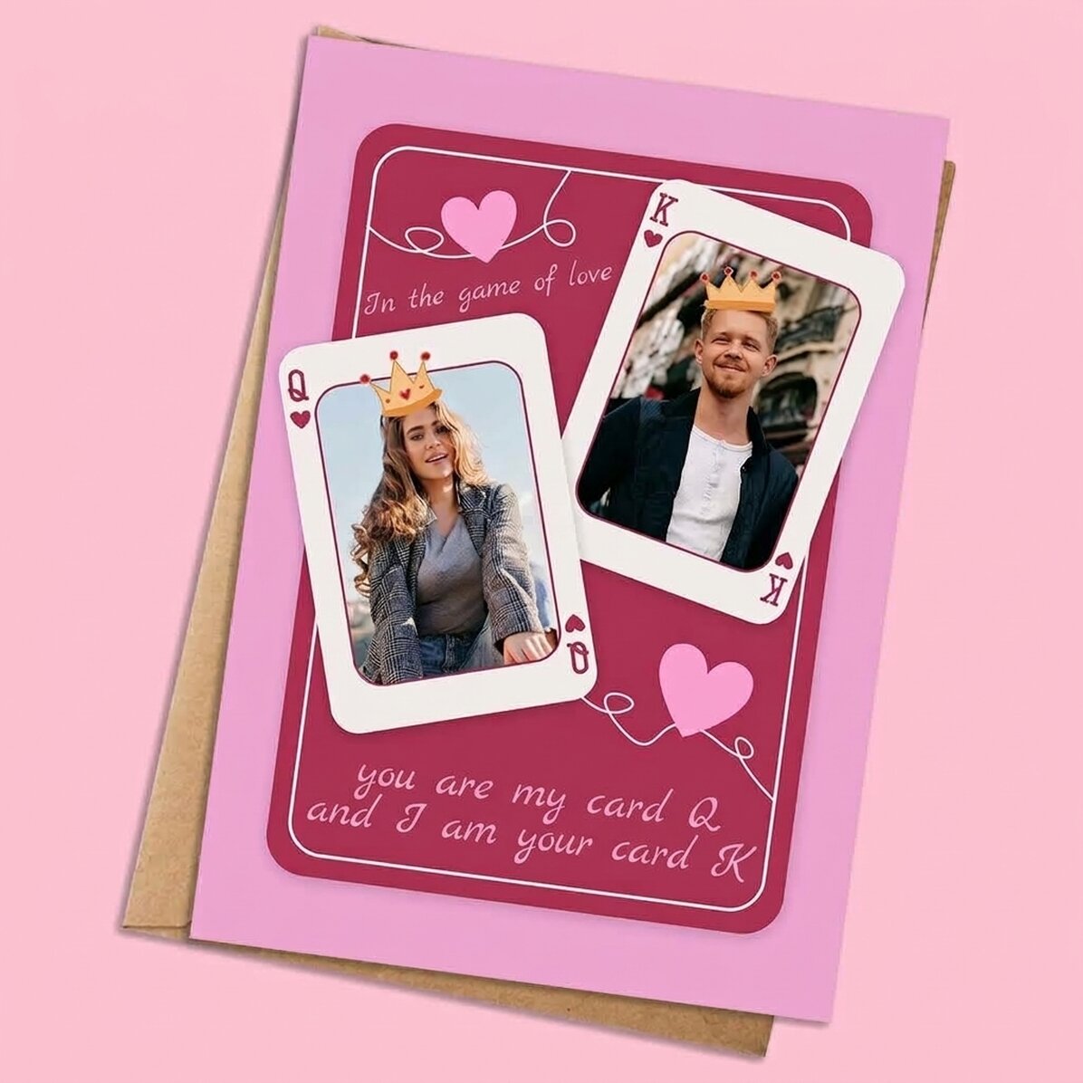 Tarjeta personalizada con fotos y texto: «Rey y reina»