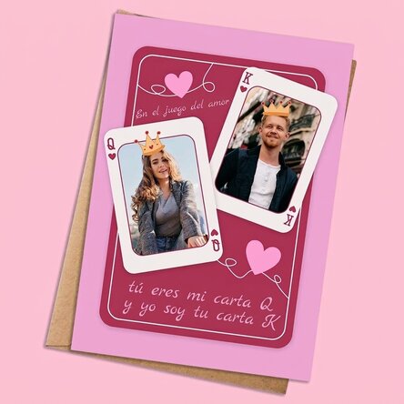 Tarjeta personalizada con fotos y texto: «Rey y reina»