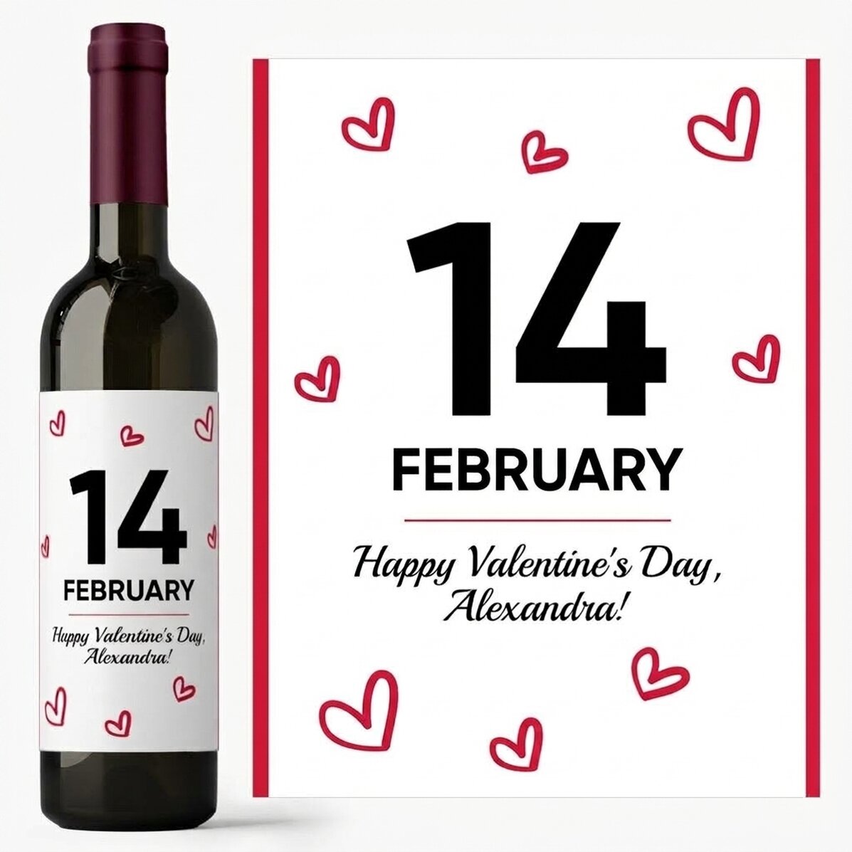 Vino personalizado con texto - Corazones