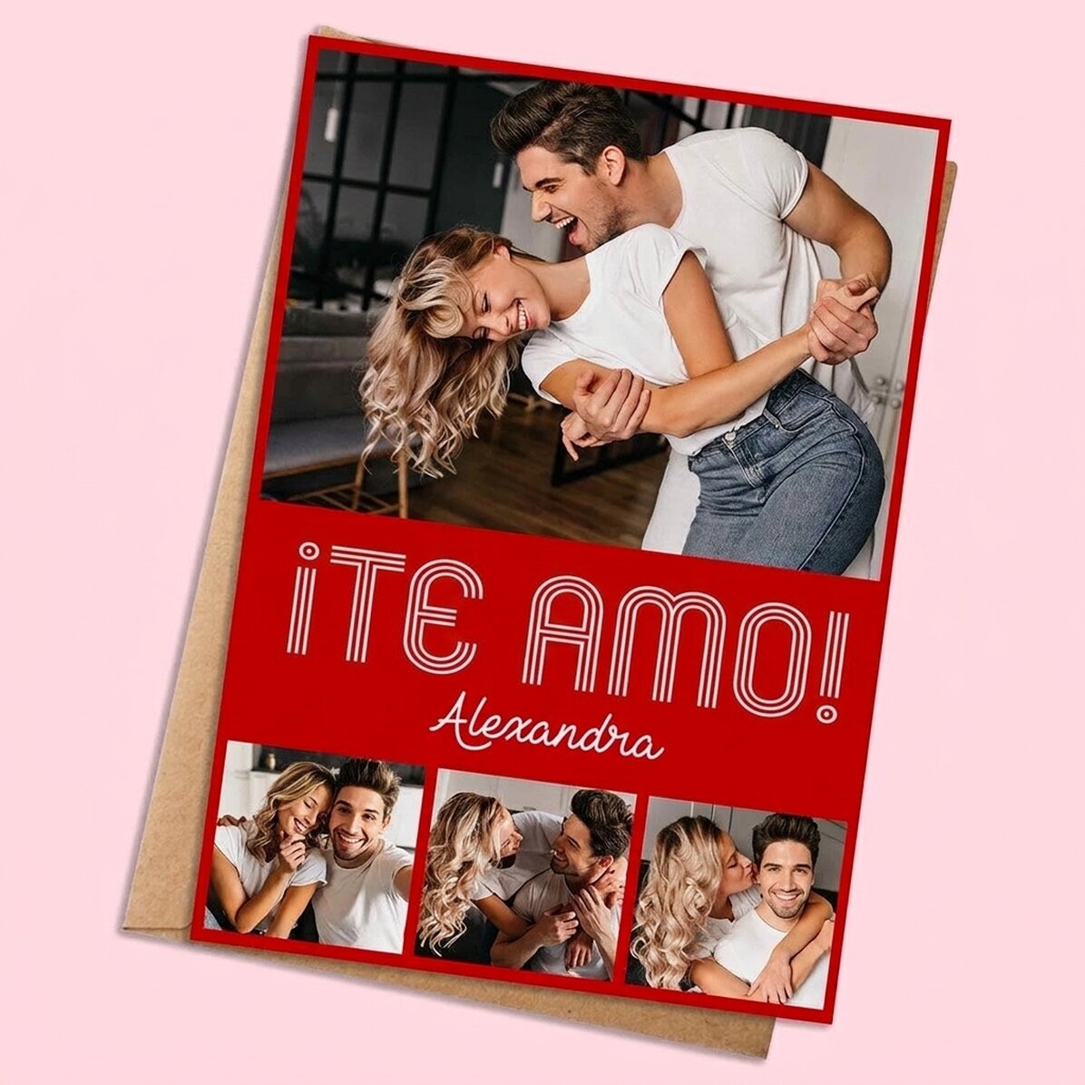 Tarjeta personalizada con 4 fotos y texto - Modern love