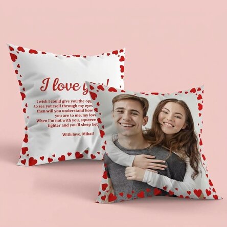Personalised cushion with a photo and message on both sides - Love