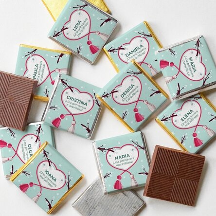 Lote de 10 minichocolates personalizados con texto - Primavera