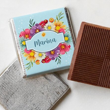 Mini bombón personalizado con nombre - Flores de primavera