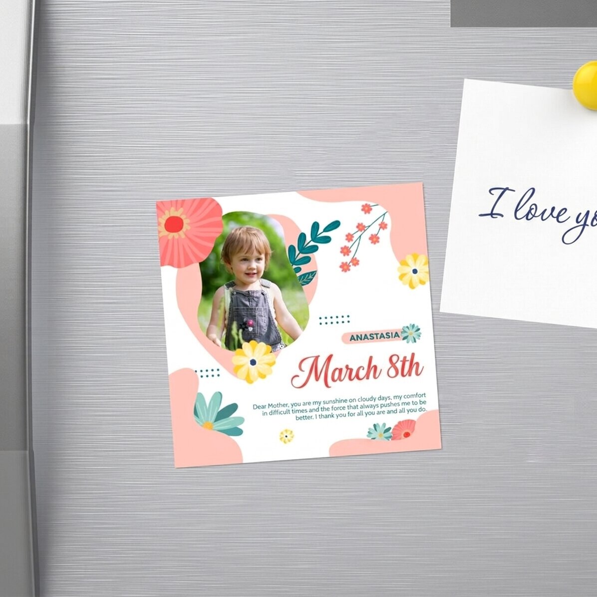 Imán personalizado de 10x10 con foto y texto - Lovely spring