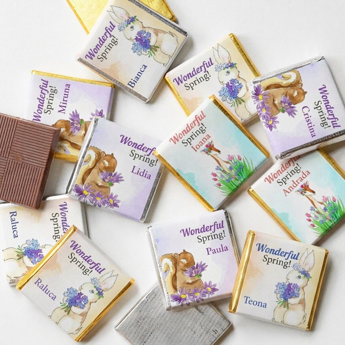 Lote de 10 minichocolates de primavera personalizados con texto - Watercolor spring