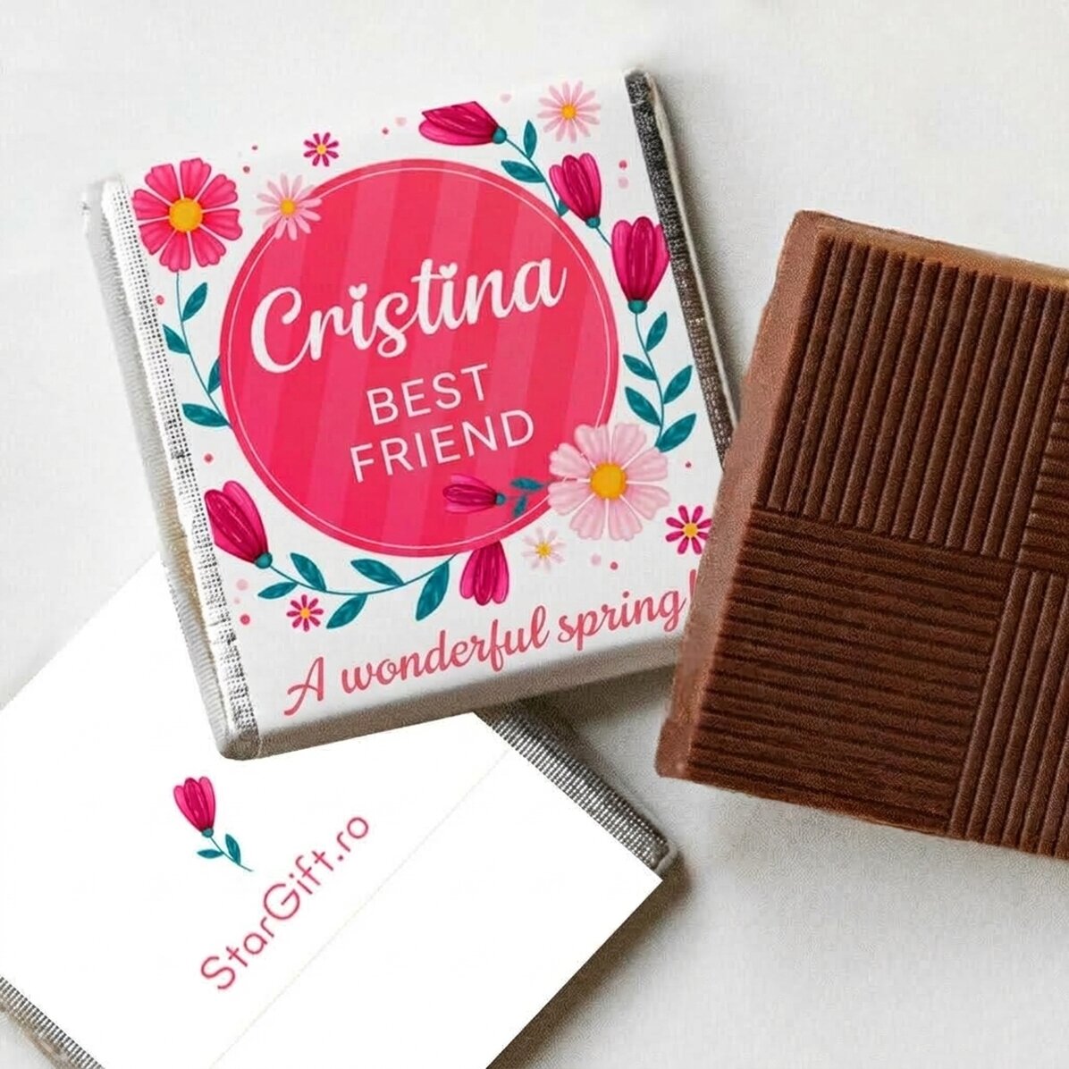 Mini bombón personalizado con un mensaje primaveral