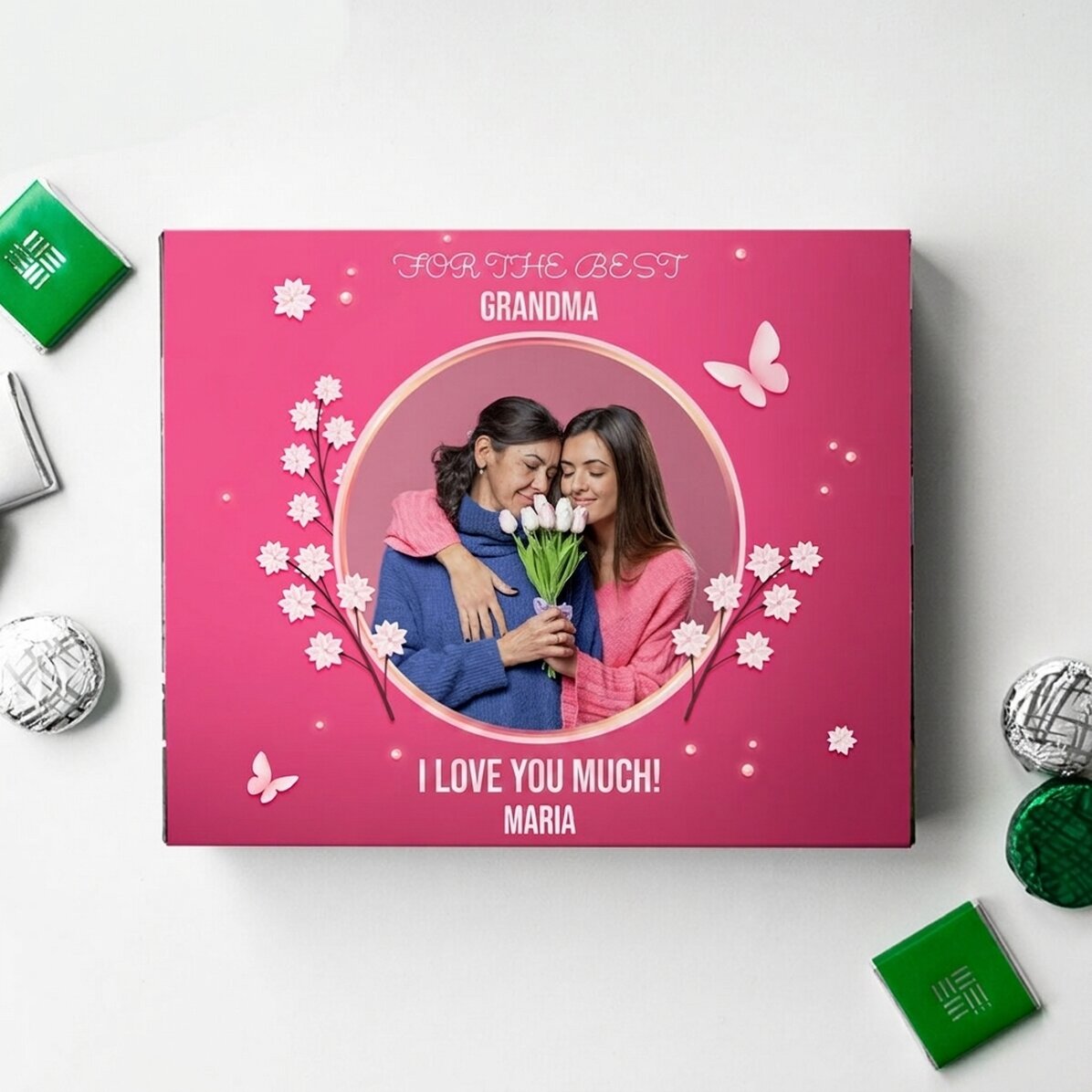 Caja de bombones personalizada con foto y texto - ¡Feliz primavera!
