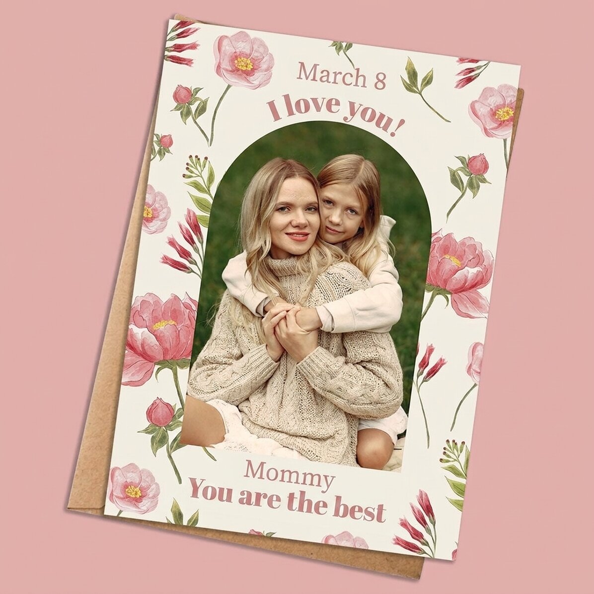 Tarjeta personalizada con foto y texto - Flores en acuarela