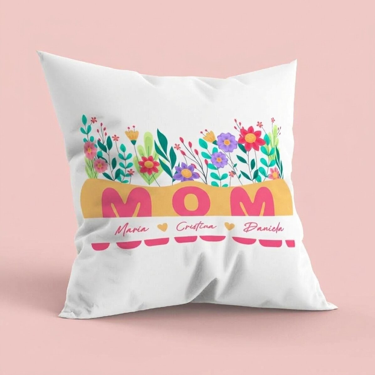Cojín personalizado con texto, tamaño grande - Campo de flores