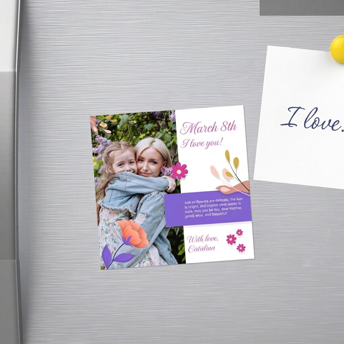 Imán personalizado de 10x10 con foto y texto - Joyful