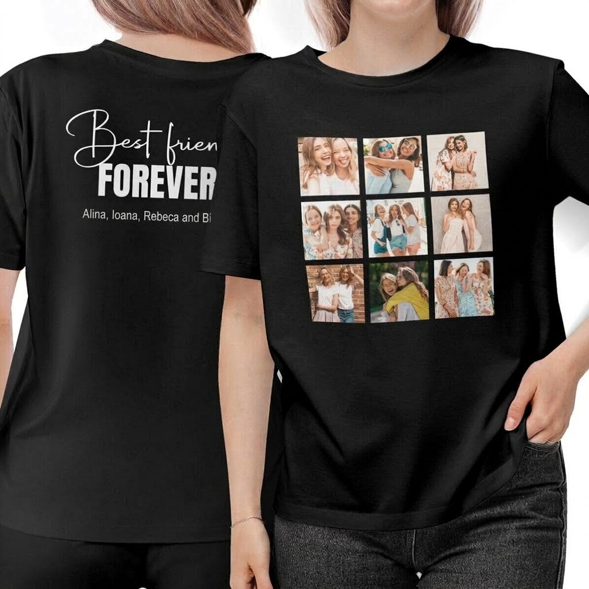 Camiseta de algodón personalizada con 9 fotos y un mensaje