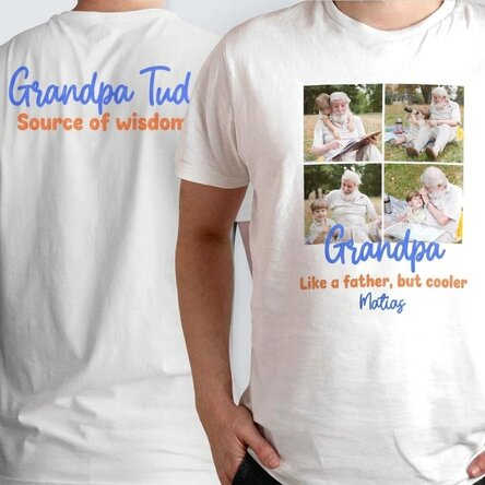 Personalised cotton T-shirt with 4 photos and text on the front and back - Memories